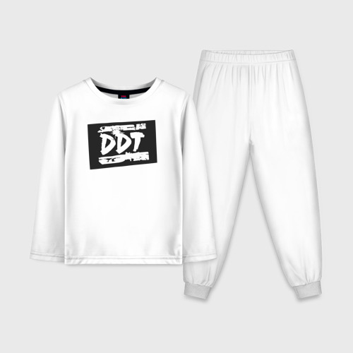 Детская пижама с лонгсливом хлопок ДДТ - логотип, цвет белый