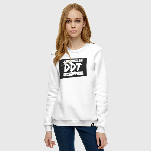 Женский свитшот хлопок ДДТ - логотип, цвет белый - фото 3