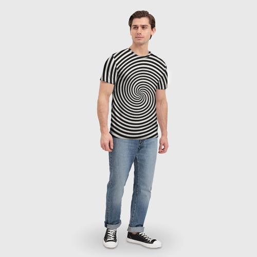 Мужская футболка 3D Чёрно белая спираль оптическая иллюзия  , цвет 3D печать - фото 5