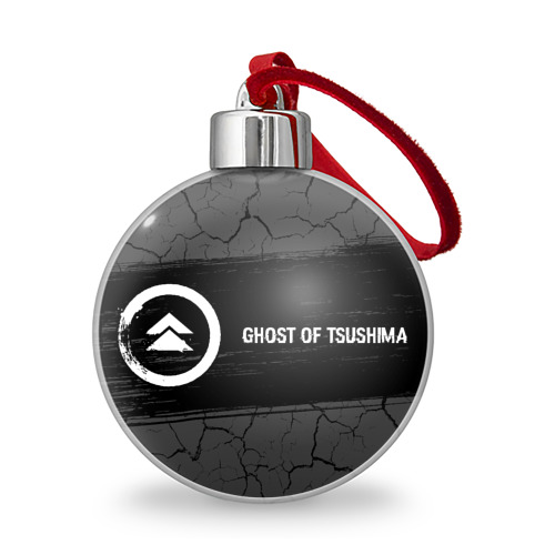 Ёлочный шар Ghost of Tsushima glitch на темном фоне по-горизонтали