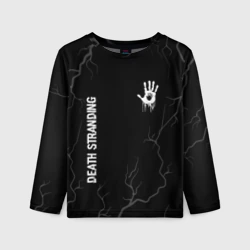 Детский лонгслив 3D Death Stranding glitch на темном фоне вертикально