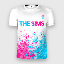 Мужская футболка 3D Slim The Sims neon gradient style посередине