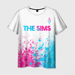 Мужская футболка 3D The Sims neon gradient style посередине