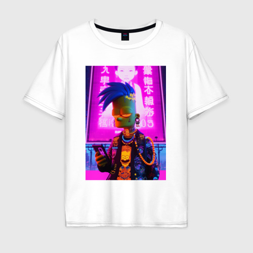 Мужская футболка из хлопка оверсайз с принтом Bart Simpson - cyber art punk, вид спереди №1