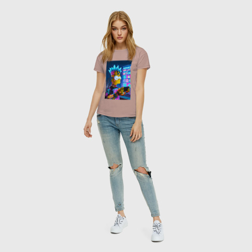 Женская футболка хлопок с принтом Bart Simpson is a gamer - ai art, вид сбоку #3
