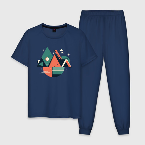 Мужская пижама хлопок с принтом Абстракция треугольник, вид спереди #2
