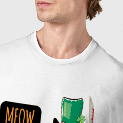 Футболка с принтом Happy St Patrick's day cat для мужчины, вид на модели спереди №4. Цвет основы: белый