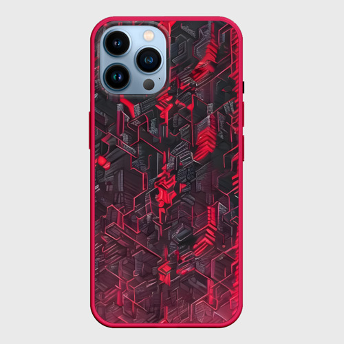 Чехол для iPhone 14 Pro Max с принтом Красная адская киберпанк броня, вид спереди #2