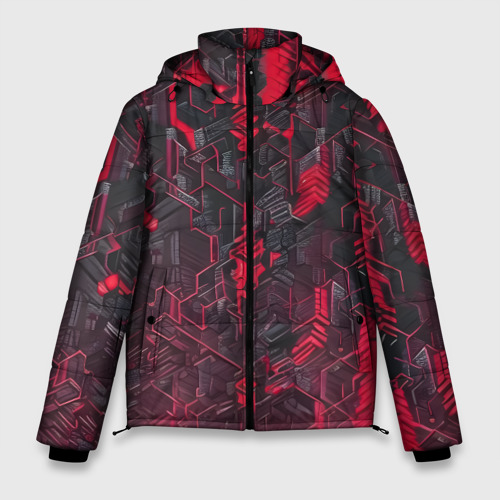 Мужская зимняя куртка 3D с принтом Красная адская киберпанк броня, вид спереди #2