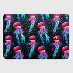 Картхолдер с принтом Фиолетовые и бирюзовые медузы - паттерн на черном - фото 2