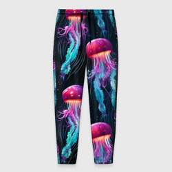 Мужские брюки 3D Фиолетовые и бирюзовые медузы - паттерн на черном