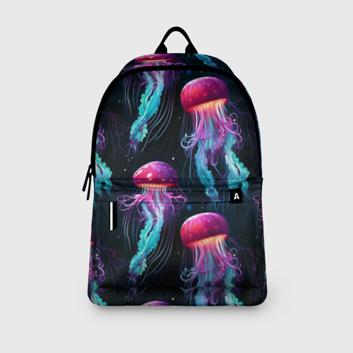 Рюкзак 3D Фиолетовые и бирюзовые медузы - паттерн на черном - фото 4
