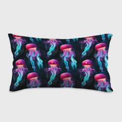 Подушка 3D антистресс Фиолетовые и бирюзовые медузы - паттерн на черном
