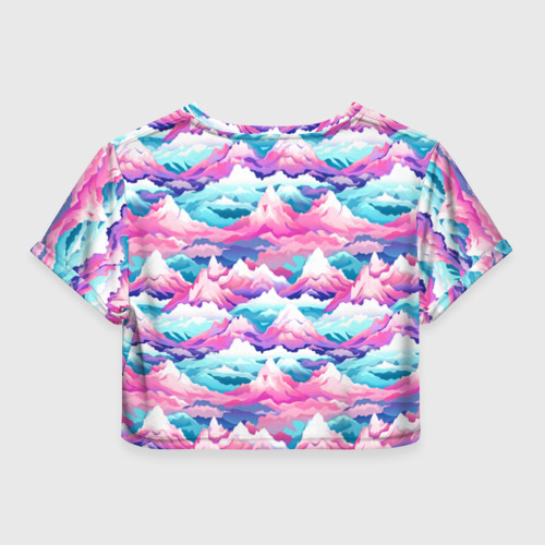 Женская футболка Crop-top 3D Розовые и голубые горы - паттерн, цвет 3D печать - фото 2