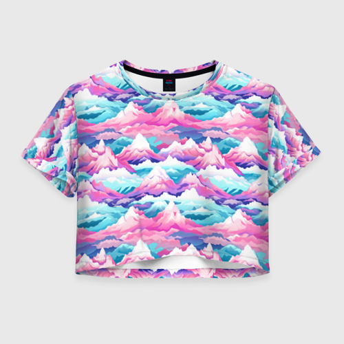 Женская футболка Crop-top 3D Розовые и голубые горы - паттерн, цвет 3D печать