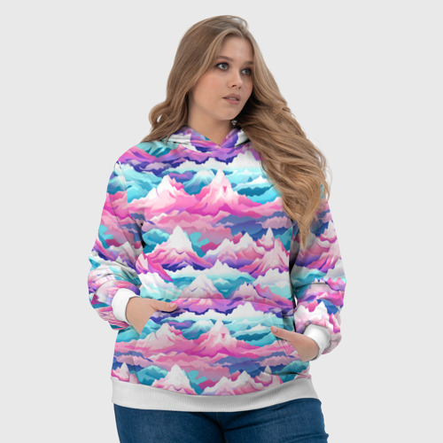 Женская толстовка 3D Розовые и голубые горы - паттерн, цвет 3D печать - фото 6