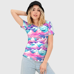 Женская футболка 3D Slim Розовые и голубые горы - паттерн - фото 2