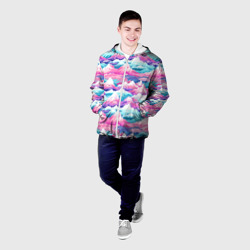 Мужская куртка 3D Розовые и голубые горы - паттерн - фото 2