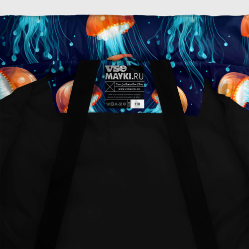 Зимняя куртка для девочек 3D Оранжевые медузы на темно-синем - паттерн, цвет черный - фото 7