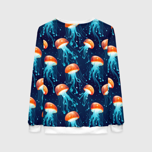 Женский свитшот 3D Оранжевые медузы на темно-синем - паттерн, цвет 3D печать - фото 2