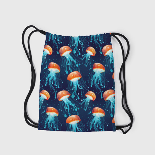 Рюкзак-мешок 3D Оранжевые медузы на темно-синем - паттерн - фото 7