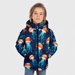 Зимняя куртка для мальчиков 3D Оранжевые медузы на темно-синем - паттерн - фото 2