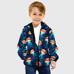 Детская куртка 3D Оранжевые медузы на темно-синем - паттерн - фото 2