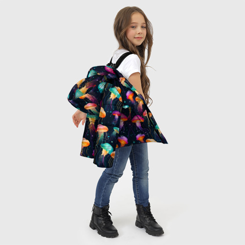 Зимняя куртка для девочек 3D Разноцветные неоновые медузы - паттерн, цвет черный - фото 6