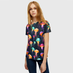 Женская футболка 3D Разноцветные неоновые медузы - паттерн - фото 2