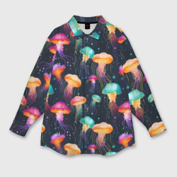Разноцветные неоновые медузы - паттерн – Мужская рубашка oversize 3D с принтом купить