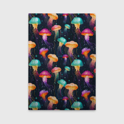 Обложка для автодокументов Разноцветные неоновые медузы - паттерн