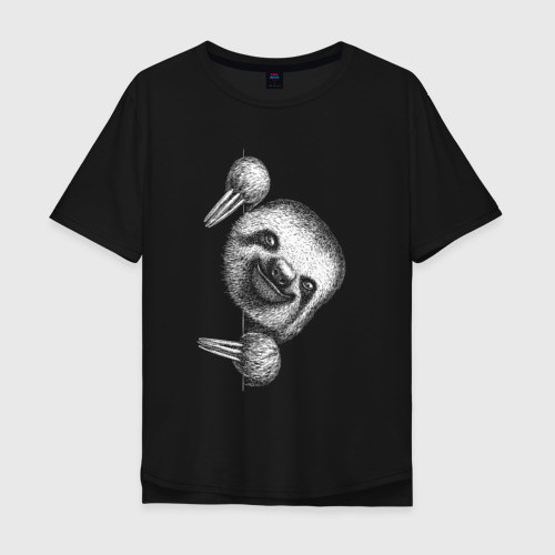 Мужская футболка хлопок Oversize с принтом Любопытный ленивец, вид спереди #2
