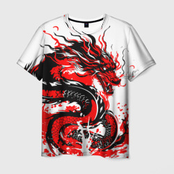 Мужская футболка 3D Дракон чернилами на белом фоне