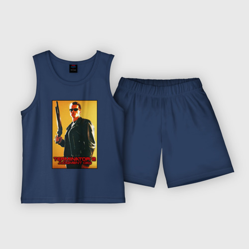 Детская пижама с шортами хлопок T2 - Schwarzenegger, цвет темно-синий