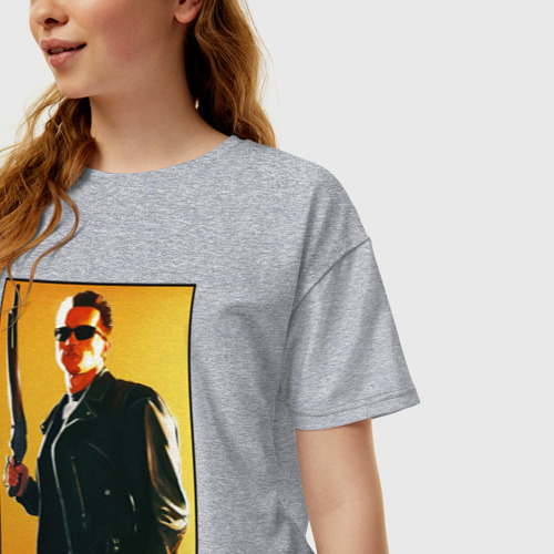Женская футболка хлопок Oversize T2 - Schwarzenegger, цвет меланж - фото 3