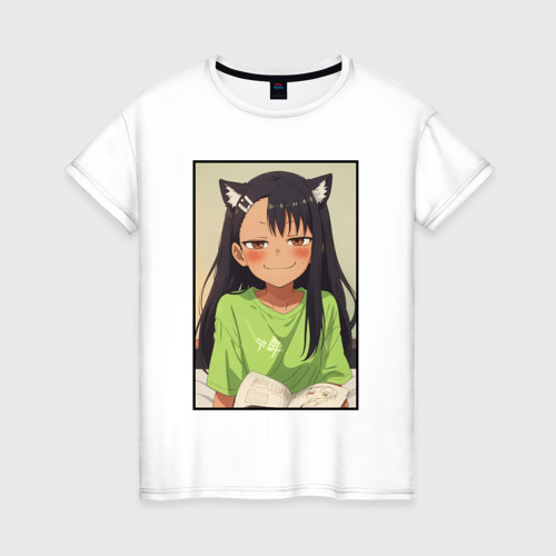 Женская футболка из хлопка с принтом Нагаторо улыбка, вид спереди №1