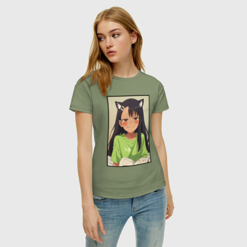 Женская футболка хлопок Нагаторо улыбка, цвет авокадо - фото 3