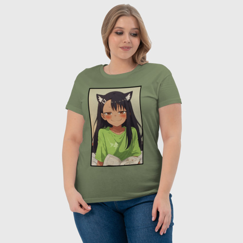 Женская футболка хлопок Нагаторо улыбка, цвет авокадо - фото 6