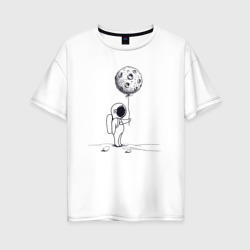 Женская футболка хлопок Oversize Космонавт с лунным шариком