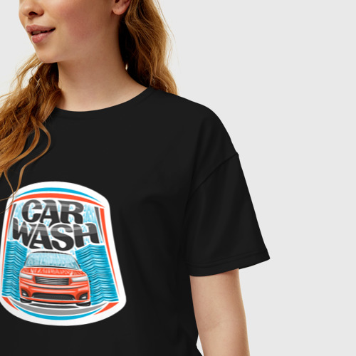 Женская футболка хлопок Oversize Car wash, цвет черный - фото 3