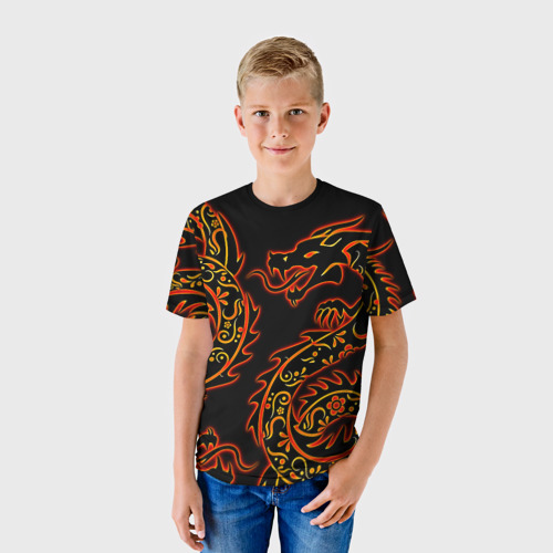 Детская футболка 3D с принтом Дракон с эффектом свечения, фото на моделе #1