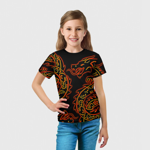 Детская футболка 3D с принтом Дракон с эффектом свечения, вид сбоку #3