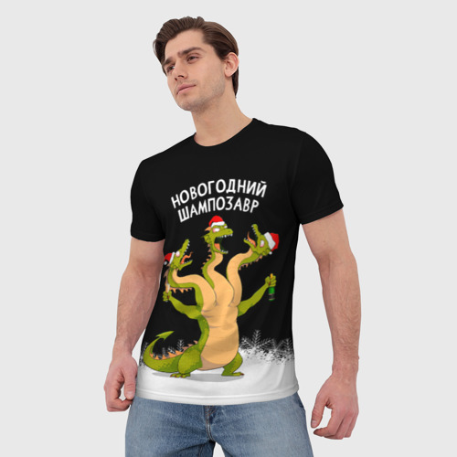 Мужская футболка 3D Новогодний шампозавр, цвет 3D печать - фото 3