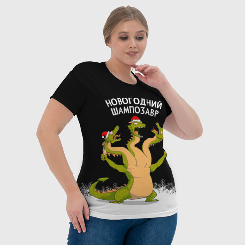 Женская футболка 3D Новогодний шампозавр, цвет 3D печать - фото 6