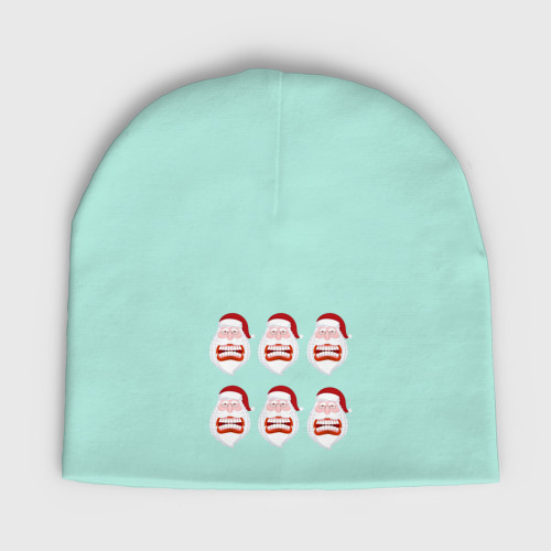 Детская шапка демисезонная Дед Мороз и его белоснежная улыбка, цвет мятный