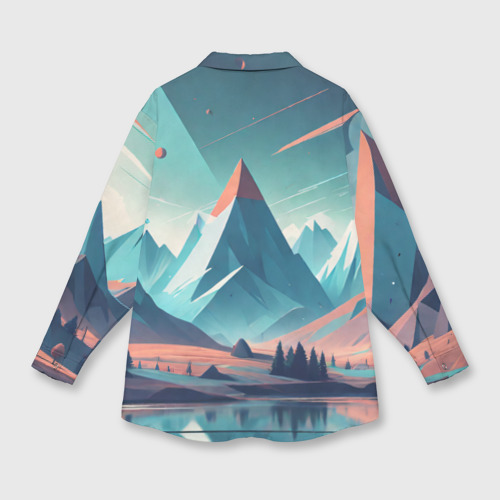 Мужская рубашка oversize 3D с принтом Горное озеро облака, вид сзади #1