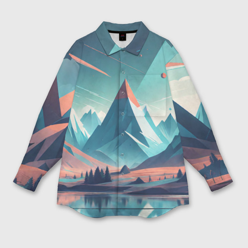 Мужская рубашка oversize 3D с принтом Горное озеро облака, вид спереди #2