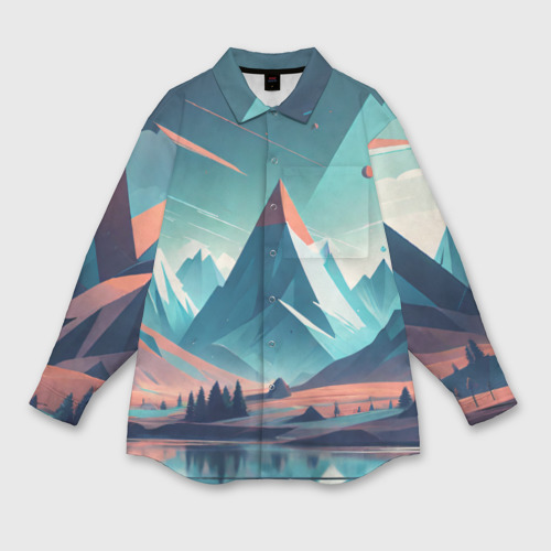 Женская рубашка oversize 3D с принтом Горное озеро облака, вид спереди #2