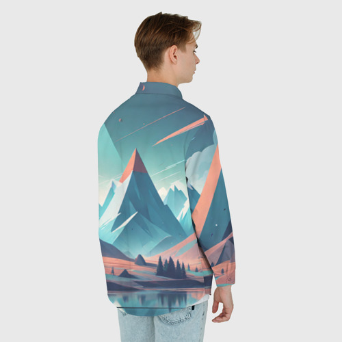 Мужская рубашка oversize 3D с принтом Горное озеро облака, вид сзади #2