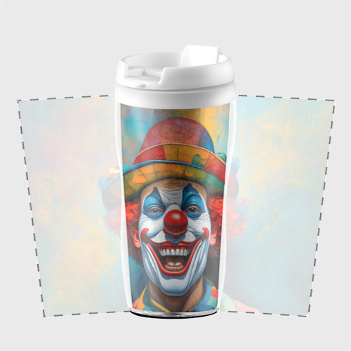 Термокружка-непроливайка Нейросеть - Хэллоуин безумный клоун, цвет белый - фото 2